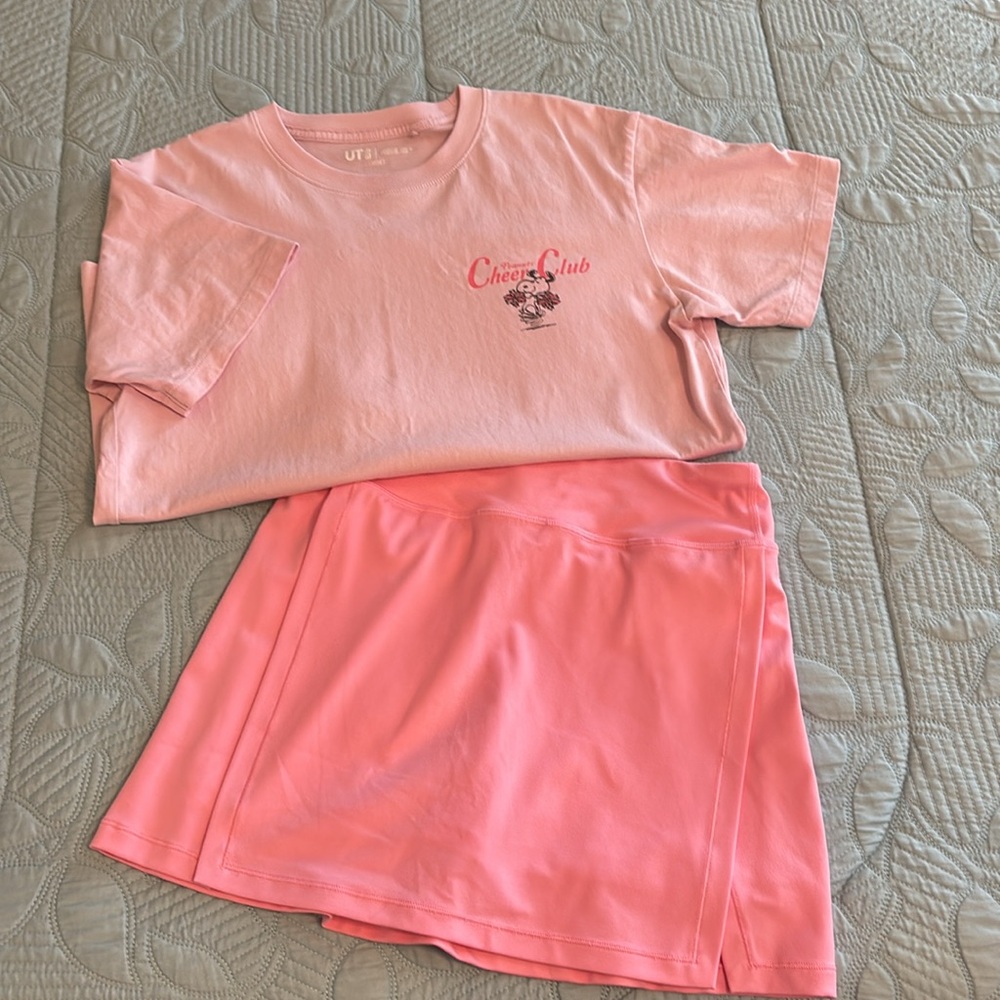 Athleta Pink Skort & Uniqlo Peanuts Pink T-shirt Set